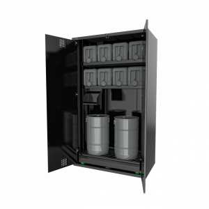 Closet for oil storage equipped with key lock, 3 sliding and height adjustable shelves, oil collecti LV8 melns/pelēks